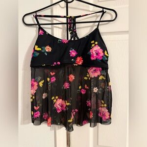 Floral Black Sheer Women's Swim Top